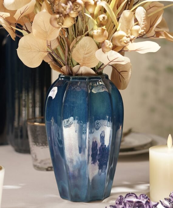 Dark Blue Glazed Ceramic Vase - Small