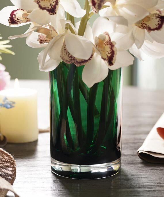 Green Cylindrical Straight Glass Vase - Small