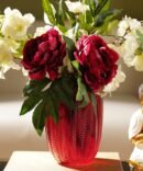 Red Herringbone Textured Glass Vase - Small
