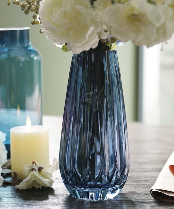 Blue Diamond Textured Glass Vase - Small
