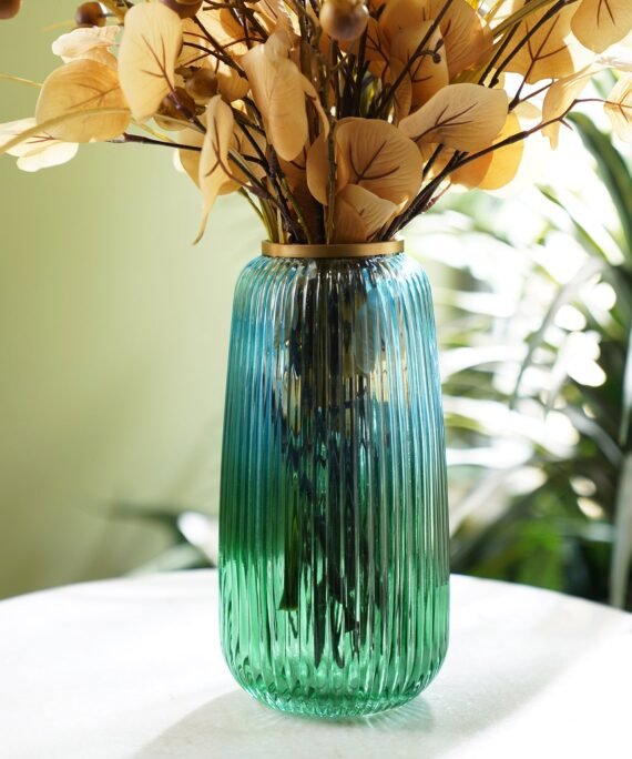Blue Ribbed Texture Glass Vase - Small
