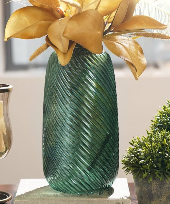 Green Swirl Textured Glass Vase - Medium