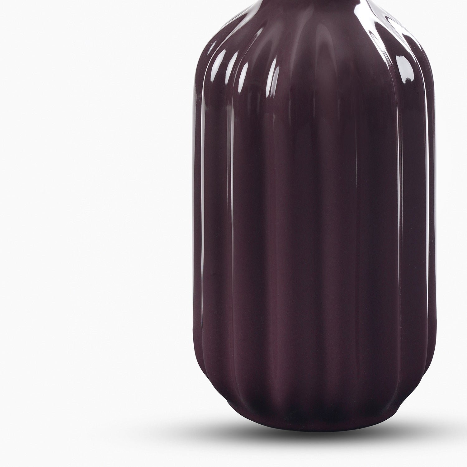 Dark Purple Ribbed Tall Ceramic Vase - Large