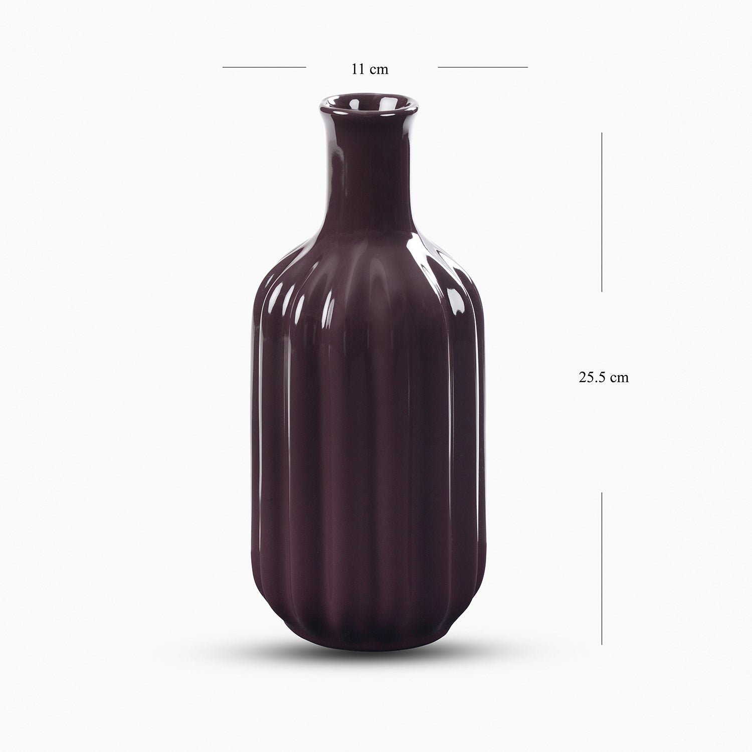Dark Purple Ribbed Tall Ceramic Vase - Large