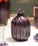 Dark Purple Ribbed Tall Ceramic Vase - Small