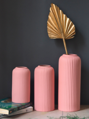 Pink Ribbed Vase - Set of 3