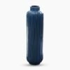 Dark Blue Ribbed Tall Linear Ceramic Vase