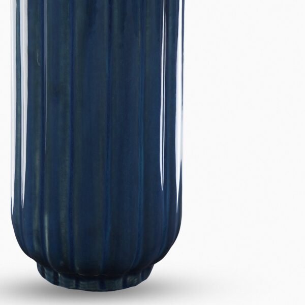 Dark Blue Ribbed Tall Linear Ceramic Vase