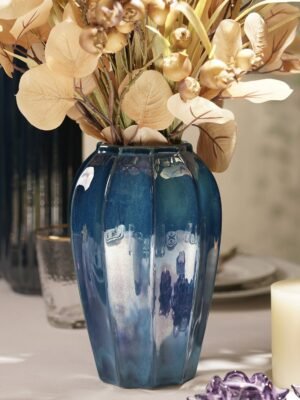 Dark Blue Glazed Ceramic Vase - Small