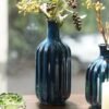 8907895081867_1.jpg Dark Blue Ribbed Tall Ceramic Vase - Large