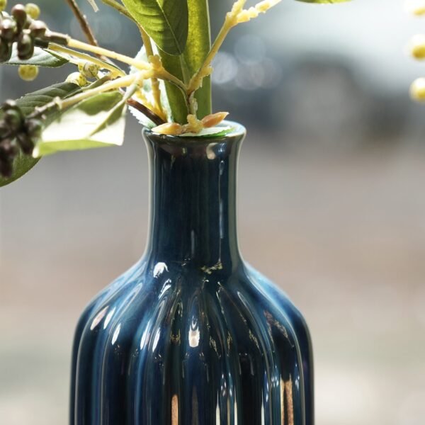 8907895081867_2.jpg Dark Blue Ribbed Tall Ceramic Vase - Large
