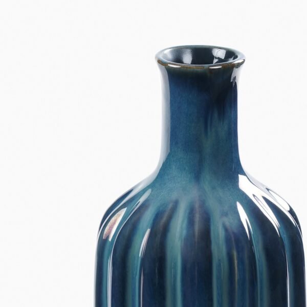 8907895081867_4.jpg Dark Blue Ribbed Tall Ceramic Vase - Large