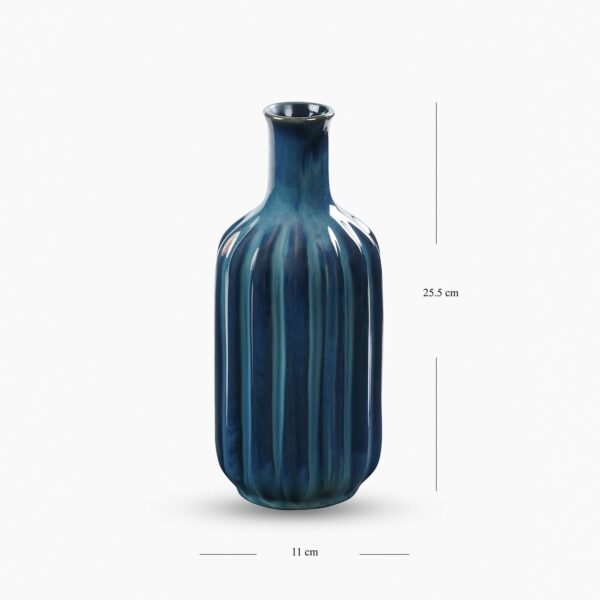 8907895081867_6.jpg Dark Blue Ribbed Tall Ceramic Vase - Large