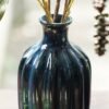 Dark Blue Ribbed Tall Ceramic Vase - Small
