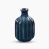 Dark Blue Ribbed Tall Ceramic Vase - Small