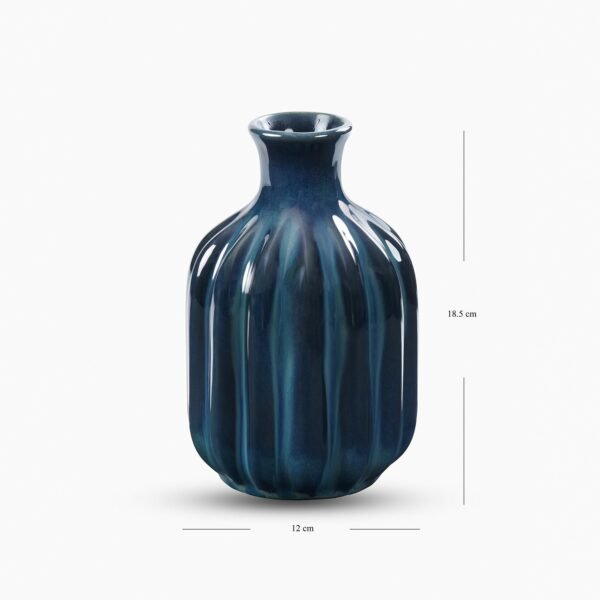 Dark Blue Ribbed Tall Ceramic Vase - Small