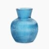 Blue Ribbed Glass Vase - Small 