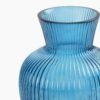 Blue Ribbed Glass Vase - Small 