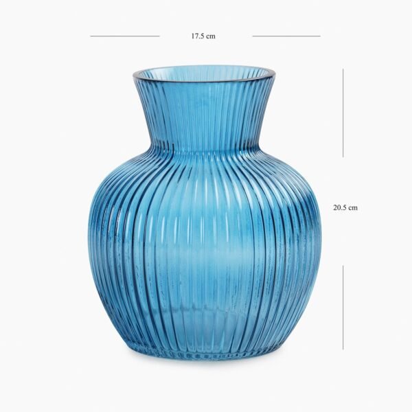 Blue Ribbed Glass Vase - Small 