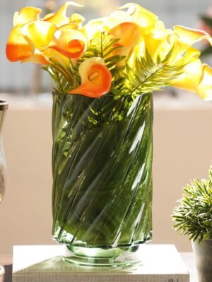 Green Swirl Textured Straight Glass Vase - Small