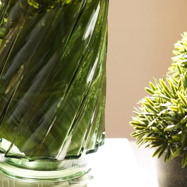 Green Swirl Textured Straight Glass Vase - Small