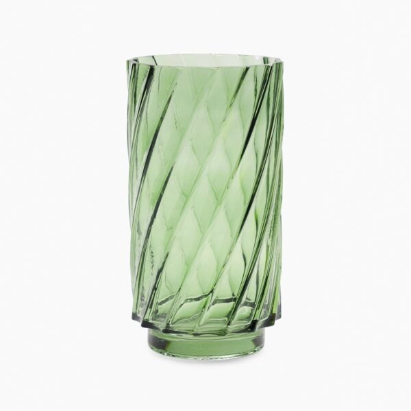 Green Swirl Textured Straight Glass Vase - Small