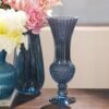 Blue Ribbed Diamond Textured Glass Vase