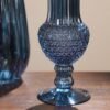 Blue Ribbed Diamond Textured Glass Vase