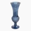 Blue Ribbed Diamond Textured Glass Vase