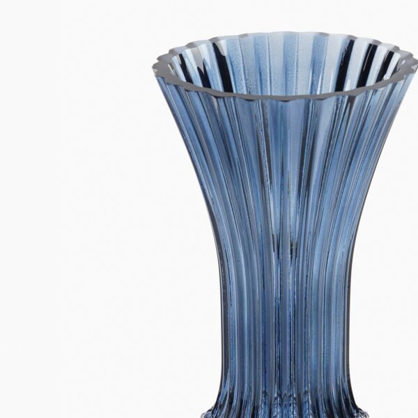 Blue Ribbed Diamond Textured Glass Vase