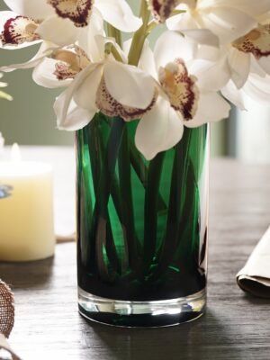 Green Cylindrical Straight Glass Vase - Small