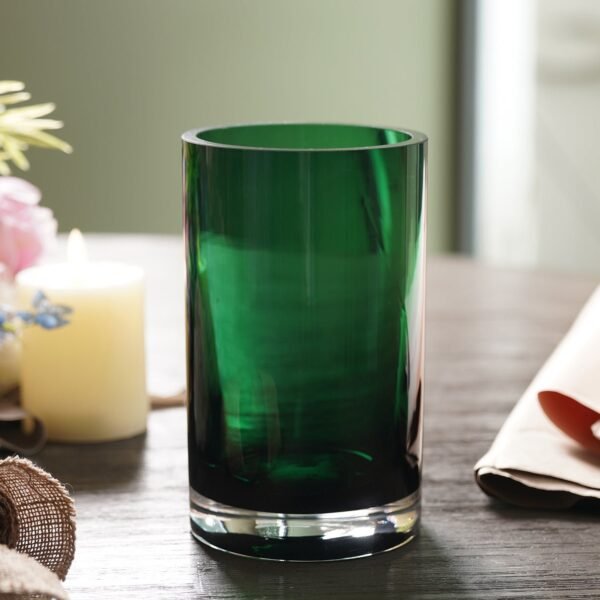 Green Cylindrical Straight Glass Vase - Small