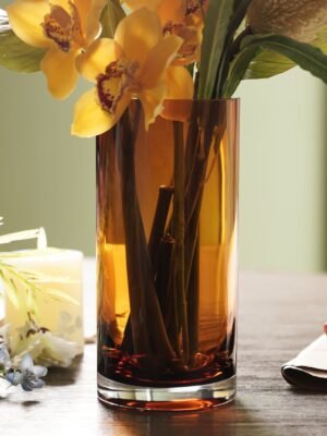 Dark Brown Cylindrical Glass Vase - Medium