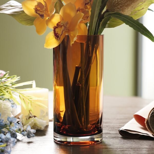 Dark Brown Cylindrical Glass Vase - Medium