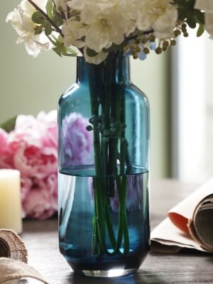 Blue Bottle Neck Glass Vase