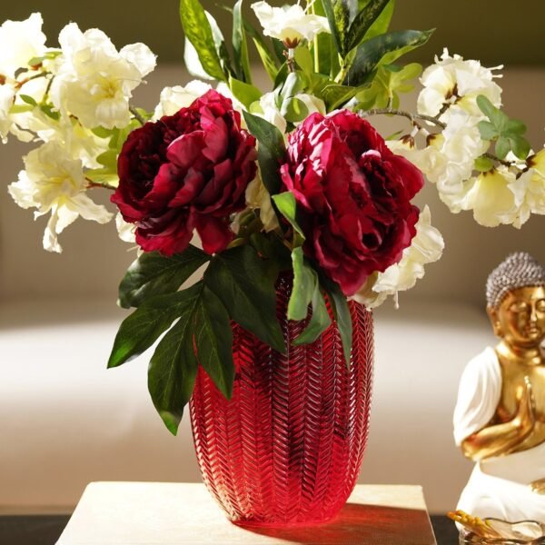 Red Herringbone Textured Glass Vase - Small