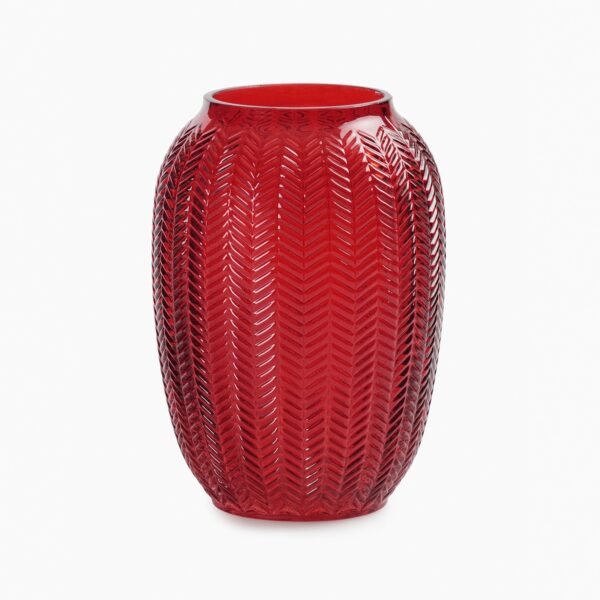Red Herringbone Textured Glass Vase - Small