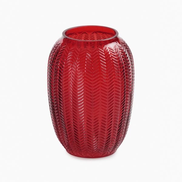 Red Herringbone Textured Glass Vase - Small