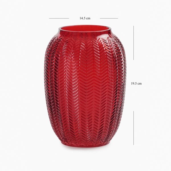 Red Herringbone Textured Glass Vase - Small