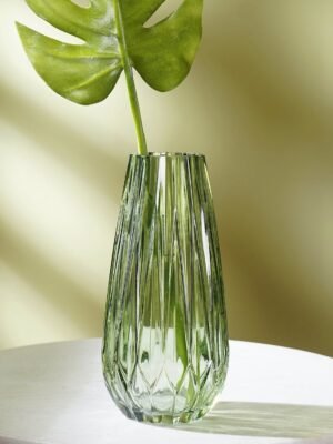 Green Diamond Cut Glass Vase - Small