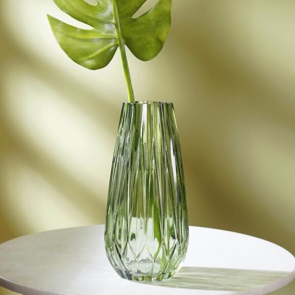 Green Diamond Cut Glass Vase - Small