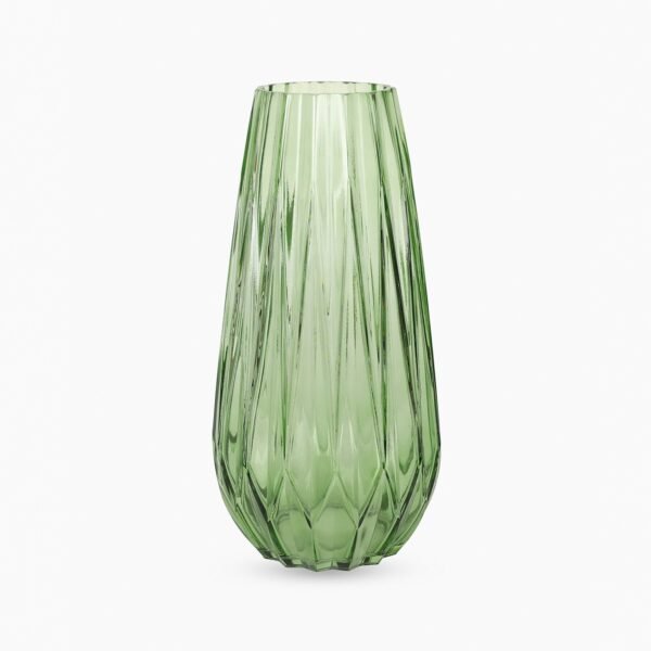Green Diamond Cut Glass Vase - Small
