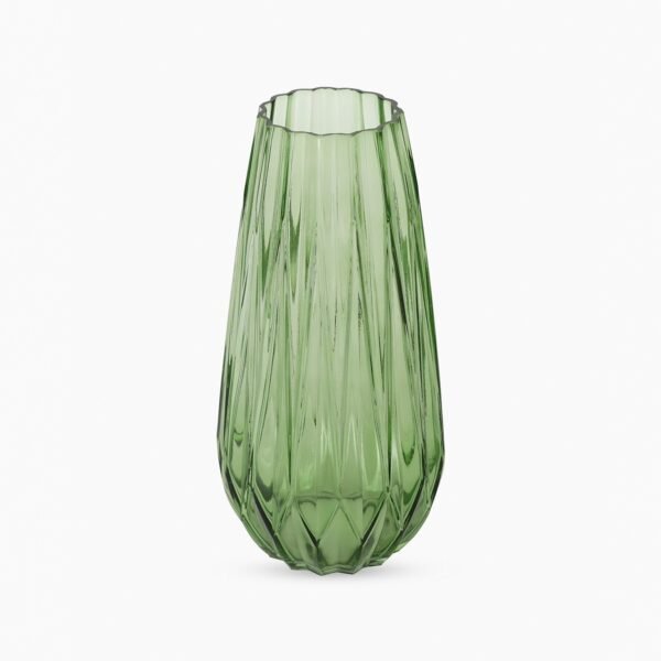 Green Diamond Cut Glass Vase - Small