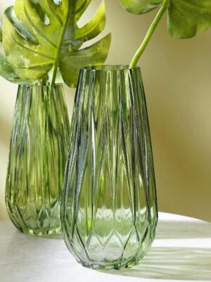 Green Diamond Cut Glass Vase - Medium