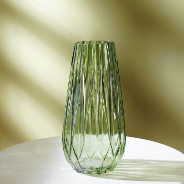 Green Diamond Cut Glass Vase - Medium