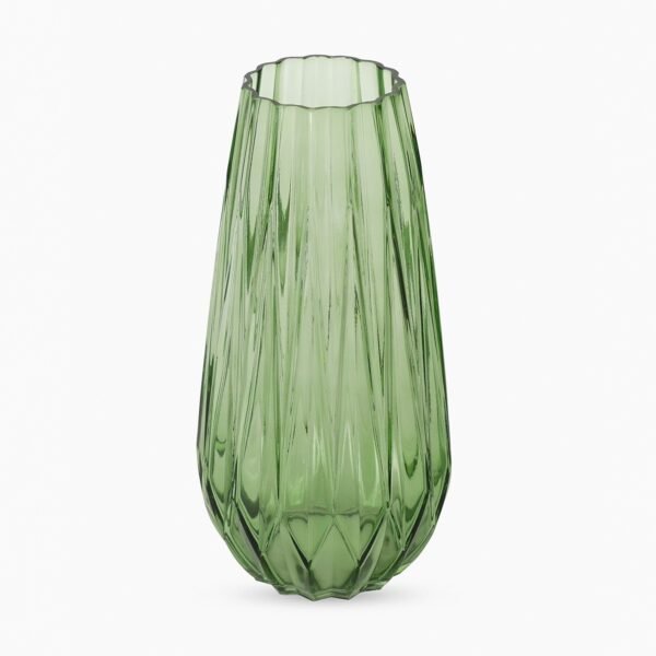 Green Diamond Cut Glass Vase - Medium