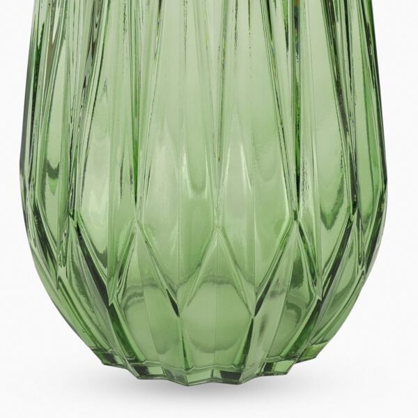 Green Diamond Cut Glass Vase - Medium
