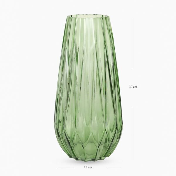 Green Diamond Cut Glass Vase - Medium