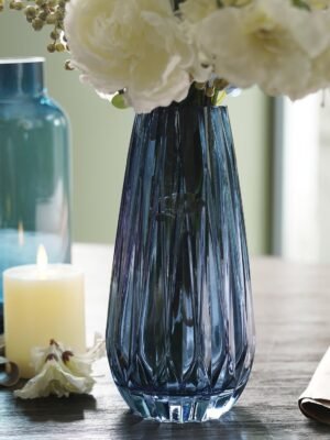 Blue Diamond Textured Glass Vase - Small
