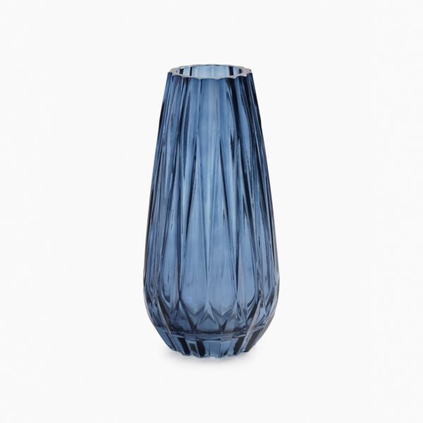 Blue Diamond Textured Glass Vase - Small